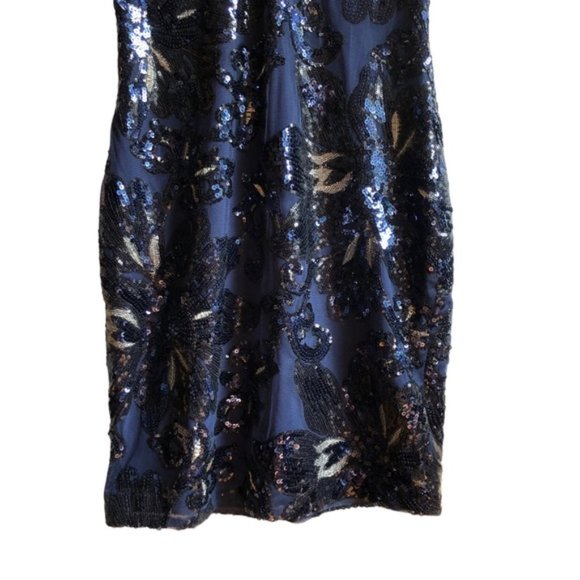 Badgley Mischka Sequin Dress Size 2 Blue Floral - Picture 4 of 15